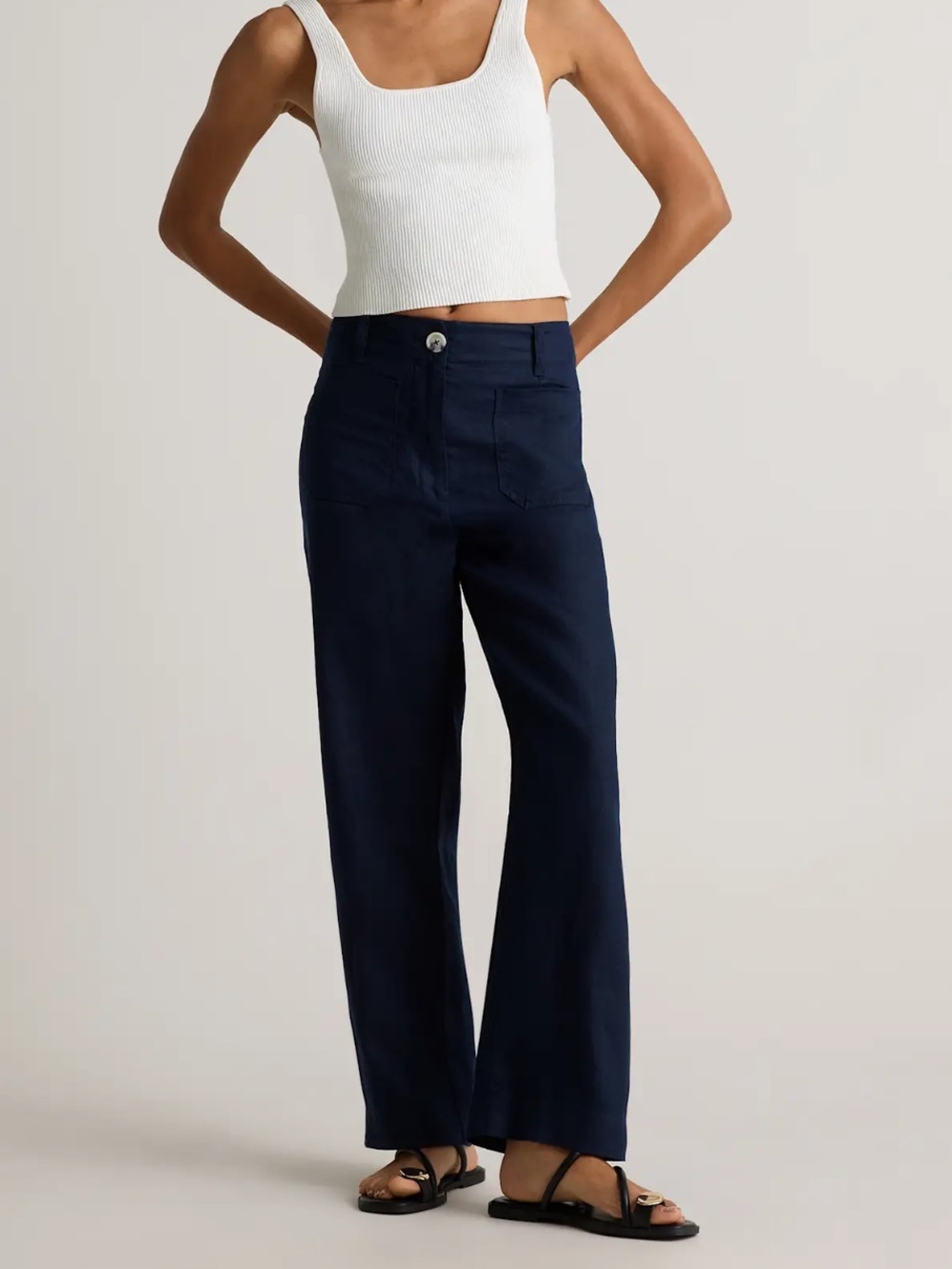 Quince 100% European Linen Patch Pocket Wide Leg Pants 8 - Deep Navy